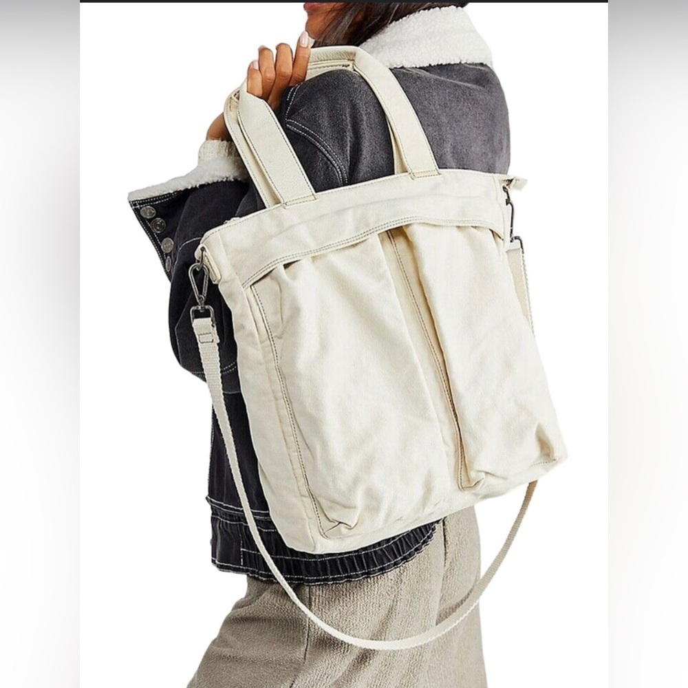We The Free Cream Canvas Tote Bag with Shoulder Strap